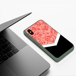 Чехол iPhone XS Max матовый Розовые розы, цвет: 3D-темно-зеленый — фото 2