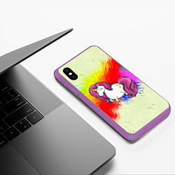 Чехол iPhone XS Max матовый Радужный Единорог, цвет: 3D-фиолетовый — фото 2