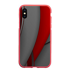Чехол iPhone XS Max матовый Red-gray abstraction, цвет: 3D-красный