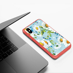 Чехол iPhone XS Max матовый Ромашки, цвет: 3D-красный — фото 2