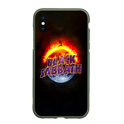 Чехол iPhone XS Max матовый Black Sabbath земля в огне, цвет: 3D-темно-зеленый