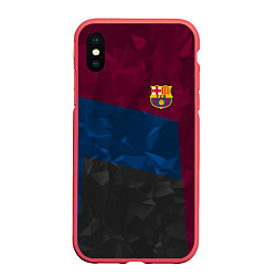 Чехол iPhone XS Max матовый FC Barcelona: Dark polygons, цвет: 3D-красный