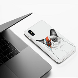 Чехол iPhone XS Max матовый David Bowie: Grumpy cat, цвет: 3D-белый — фото 2