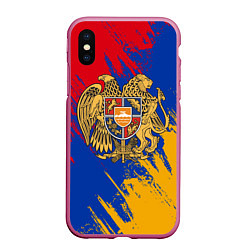 Чехол iPhone XS Max матовый Герб и флаг Армении, цвет: 3D-малиновый
