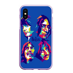 Чехол iPhone XS Max матовый The Beatles: Faces, цвет: 3D-сиреневый