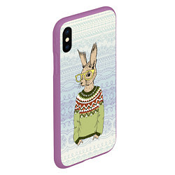 Чехол iPhone XS Max матовый Кролик хипстер, цвет: 3D-фиолетовый — фото 2