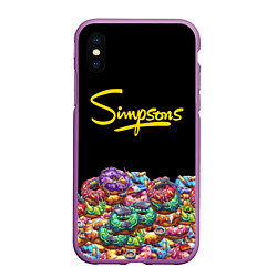 Чехол iPhone XS Max матовый Simpsons Donuts, цвет: 3D-фиолетовый