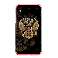 Чехол iPhone XS Max матовый Золотой Герб России, цвет: 3D-баблгам