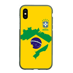 Чехол iPhone XS Max матовый Сборная Бразилии: желтая, цвет: 3D-темно-зеленый