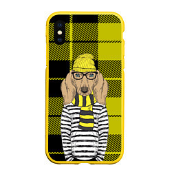 Чехол iPhone XS Max матовый Такса-хипстер, цвет: 3D-желтый