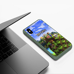 Чехол iPhone XS Max матовый Майнкрафт: Артём, цвет: 3D-темно-зеленый — фото 2