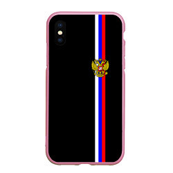 Чехол iPhone XS Max матовый Лента с гербом России, цвет: 3D-розовый