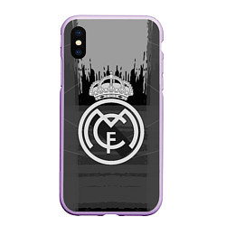 Чехол iPhone XS Max матовый FC Real Madrid: Grey Abstract, цвет: 3D-сиреневый