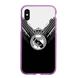Чехол iPhone XS Max матовый FC Real Madrid: Black Style, цвет: 3D-фиолетовый