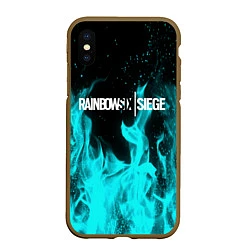 Чехол iPhone XS Max матовый R6S: Turquoise Flame, цвет: 3D-коричневый