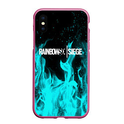 Чехол iPhone XS Max матовый R6S: Turquoise Flame, цвет: 3D-малиновый