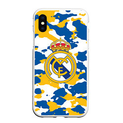 Чехол iPhone XS Max матовый Real Madrid: Camo, цвет: 3D-белый