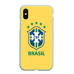 Чехол iPhone XS Max матовый Brazil Team, цвет: 3D-салатовый