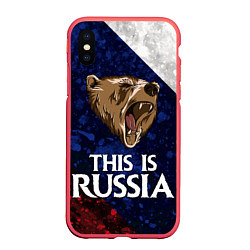 Чехол iPhone XS Max матовый Russia: Roaring Bear, цвет: 3D-красный