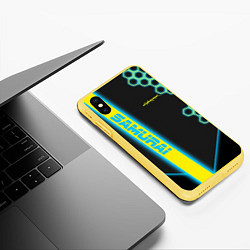 Чехол iPhone XS Max матовый Cyberpunk 2077: Samurai, цвет: 3D-желтый — фото 2