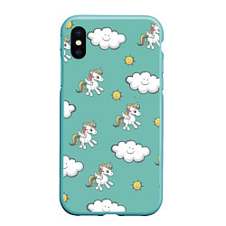 Чехол iPhone XS Max матовый Love of Unicorns, цвет: 3D-мятный