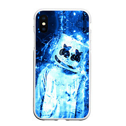 Чехол iPhone XS Max матовый Marshmello: Blue Liquid, цвет: 3D-белый