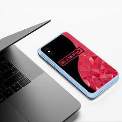 Чехол iPhone XS Max матовый Black Pink: Pink Polygons, цвет: 3D-голубой — фото 2