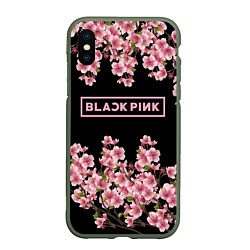 Чехол iPhone XS Max матовый Black Pink: Delicate Sakura, цвет: 3D-темно-зеленый