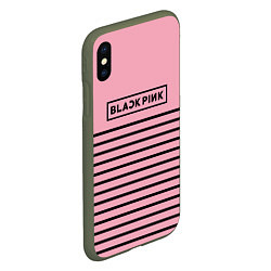 Чехол iPhone XS Max матовый Black Pink: Black Stripes, цвет: 3D-темно-зеленый — фото 2