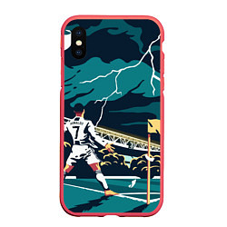 Чехол iPhone XS Max матовый Ronaldo lightning, цвет: 3D-красный