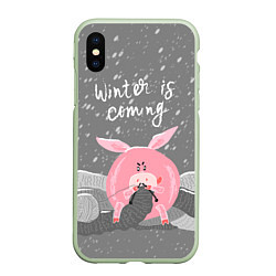 Чехол iPhone XS Max матовый Pig: Winter is Coming, цвет: 3D-салатовый