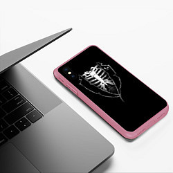 Чехол iPhone XS Max матовый Хэллоуинский скелет, цвет: 3D-малиновый — фото 2