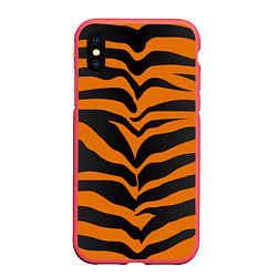Чехол iPhone XS Max матовый Шкура тигра, цвет: 3D-красный