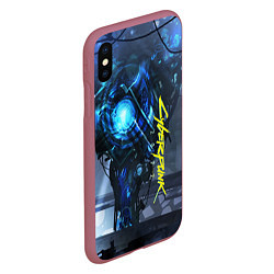 Чехол iPhone XS Max матовый Cyberpunk 2077, цвет: 3D-малиновый — фото 2
