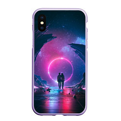 Чехол iPhone XS Max матовый Любовь в космосе, цвет: 3D-светло-сиреневый