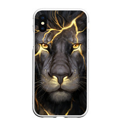 Чехол iPhone XS Max матовый Лев с молнией, цвет: 3D-белый