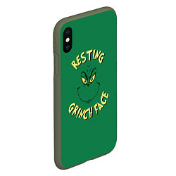 Чехол iPhone XS Max матовый Resting Grinch Face, цвет: 3D-темно-зеленый — фото 2