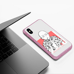 Чехол iPhone XS Max матовый Saitama: One-Punch Man, цвет: 3D-розовый — фото 2