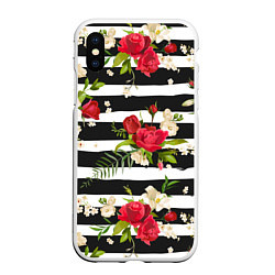 Чехол iPhone XS Max матовый Розы и орхидеи, цвет: 3D-белый