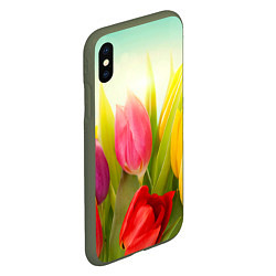 Чехол iPhone XS Max матовый Цветущие тюльпаны, цвет: 3D-темно-зеленый — фото 2