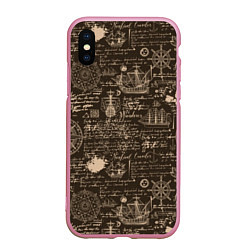 Чехол iPhone XS Max матовый Старая рукопись путешественника, цвет: 3D-розовый