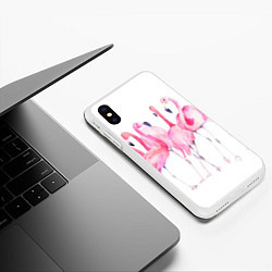 Чехол iPhone XS Max матовый Фламинго розовый на белом, цвет: 3D-белый — фото 2