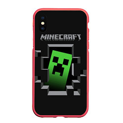Чехол iPhone XS Max матовый Minecraft Creeper, цвет: 3D-красный