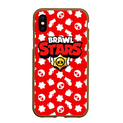 Чехол iPhone XS Max матовый Brawl Stars: Red & White, цвет: 3D-коричневый