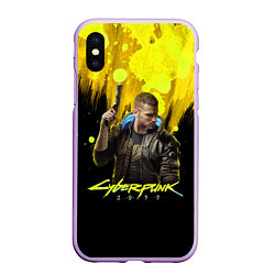 Чехол iPhone XS Max матовый Cyberpunk 2077, цвет: 3D-сиреневый