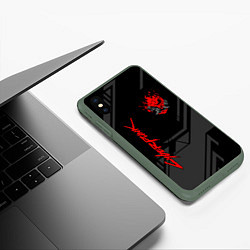 Чехол iPhone XS Max матовый Cyberpunk 2077: Grey Samurai, цвет: 3D-темно-зеленый — фото 2