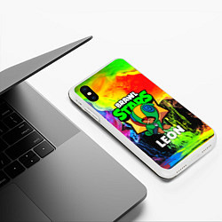 Чехол iPhone XS Max матовый BRAWL STARS LEON, цвет: 3D-белый — фото 2