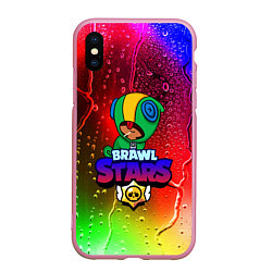 Чехол iPhone XS Max матовый BRAWL STARS LEON, цвет: 3D-розовый