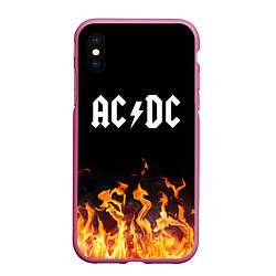 Чехол iPhone XS Max матовый AC DC, цвет: 3D-малиновый