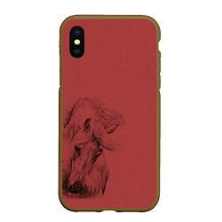 Чехол iPhone XS Max матовый Конь на красном фоне, цвет: 3D-коричневый